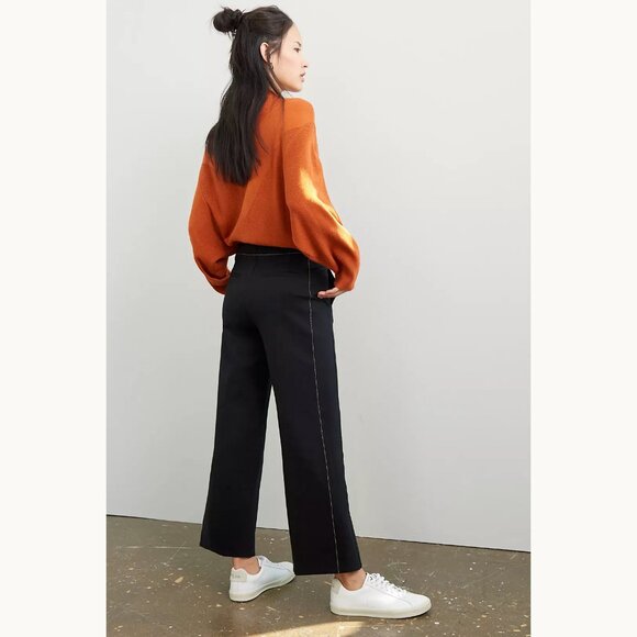 Anthropologie Hailee Ponte Wide-Leg Crop Pant Button Fly Black Size 00 - Picture 2 of 14